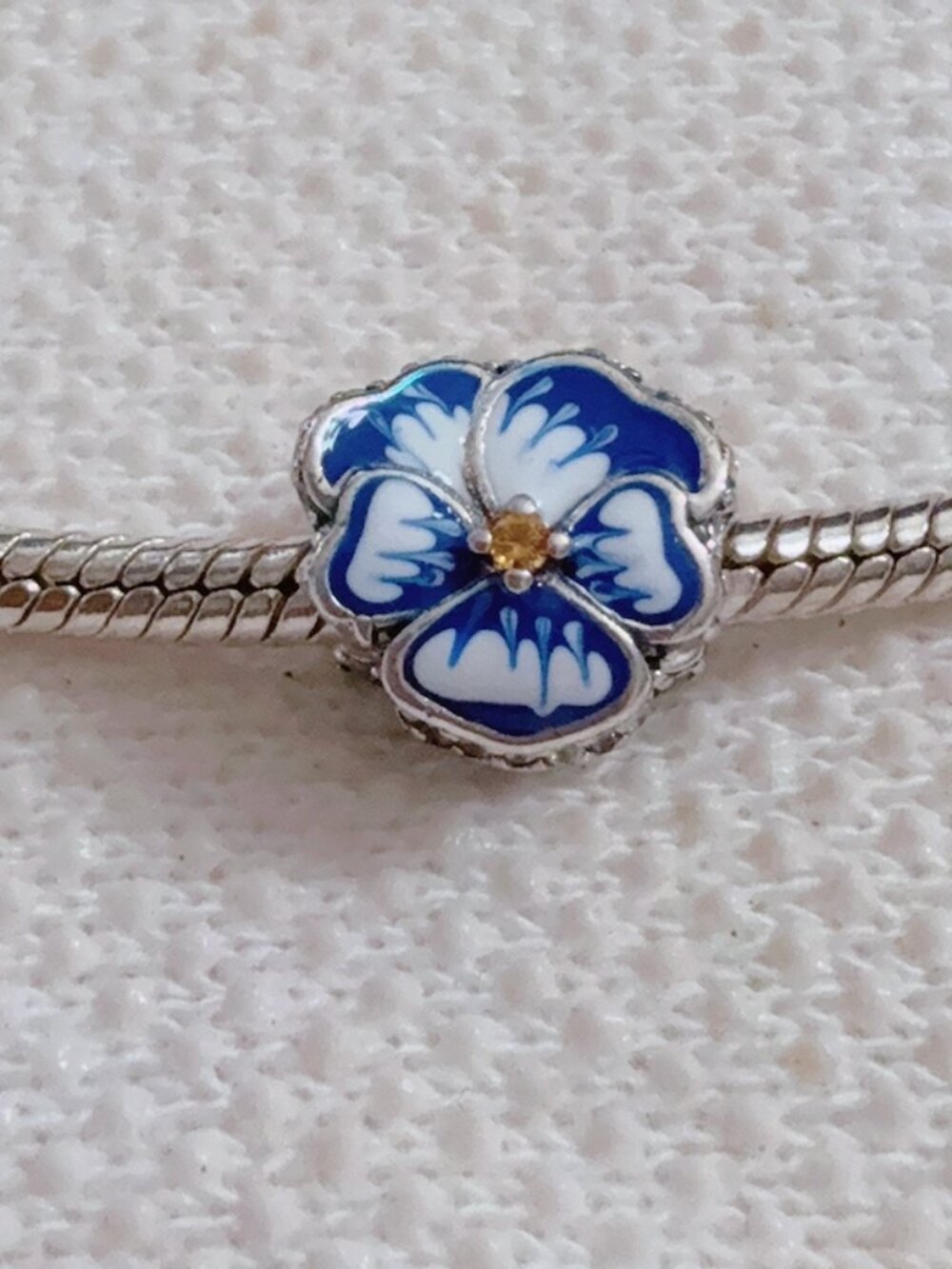 Blue Daisy Flower Cham Bead Silver Charm For Pandora Bracelet Necklace